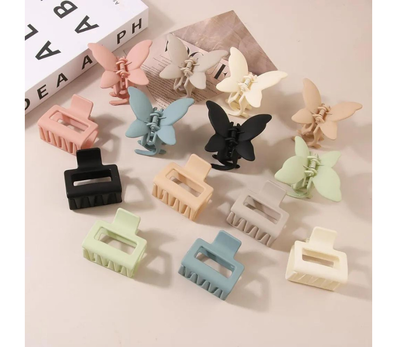 14 PCS Butterfly and Rectangle Hair Clips - 2.7 Medium, Non-Slip, Cute Matte Clips